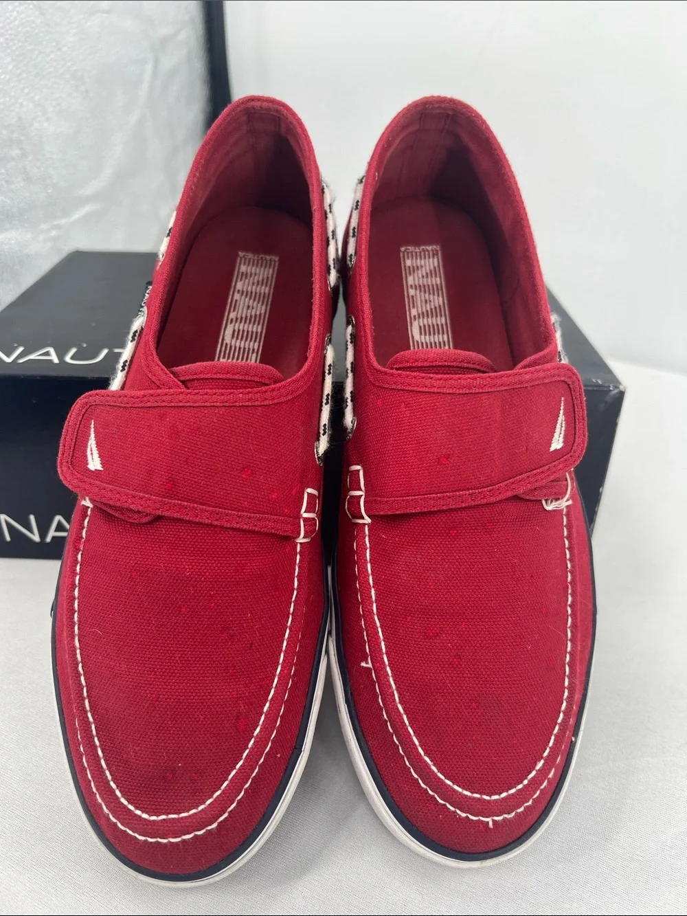 Nautica Men’s Red Canvas Slip-On Boat Shoes